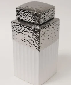 Inspire Me! Home Decor White Hammered Canister With Silver Border & Lid (3 Sizes) Gold