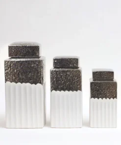 Inspire Me! Home Decor White Hammered Canister With Silver Border & Lid (3 Sizes) Gold