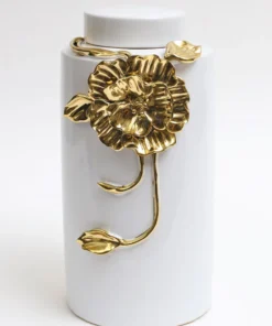 Inspire Me! Home Decor White Ceramic Jar With Gold Floral Design (3 Sizes)