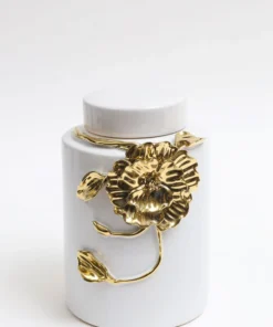 Inspire Me! Home Decor White Ceramic Jar With Gold Floral Design (3 Sizes)