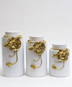 Inspire Me! Home Decor White Ceramic Jar With Gold Floral Design (3 Sizes)