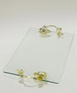 Inspire Me! Home Decor Gold Floral Crystal Handled Glass Tray