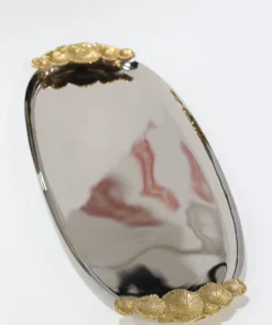 Inspire Me! Home Decor Silver Oval Tray With Gold Floral Handles