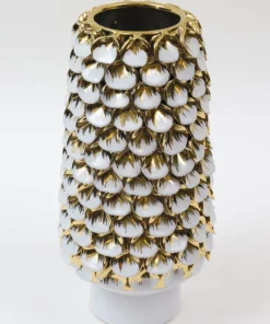 Inspire Me! Home Decor White Ceramic Vase With Gold & White Petal Design
