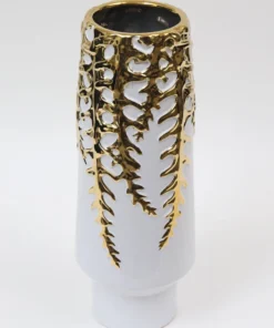 Inspire Me! Home Decor White Ceramic Vase With Gold Vine Design (3 Sizes)