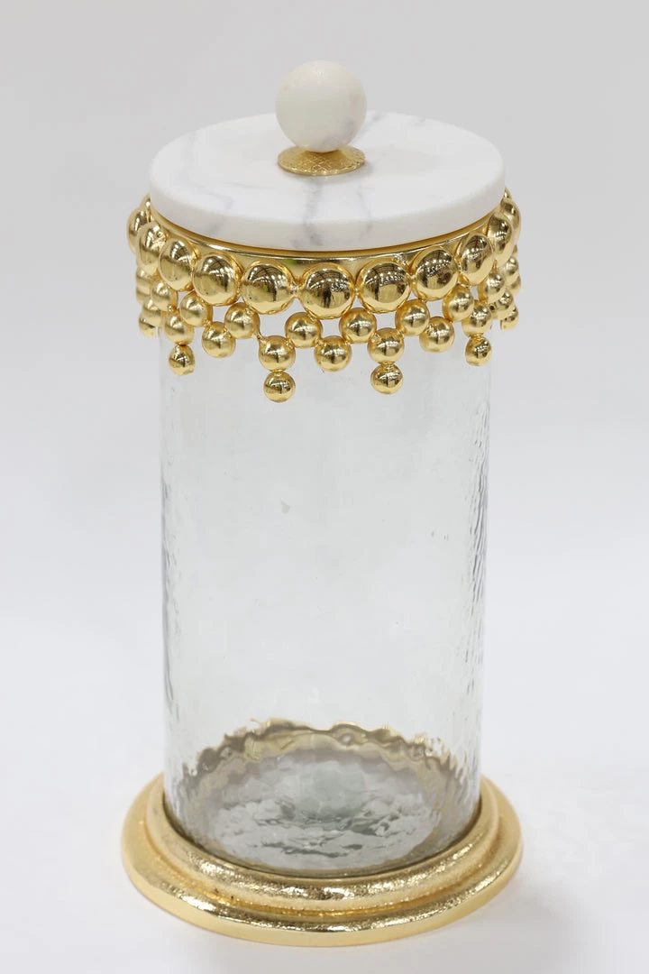 Inspire Me! Home Decor Gold Beaded Canisters W/ Marble Lid (3 Sizes)