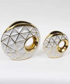 Inspire Me! Home Decor White Porcelain Geometrical Design Vase With Cut Out (2 Sizes)