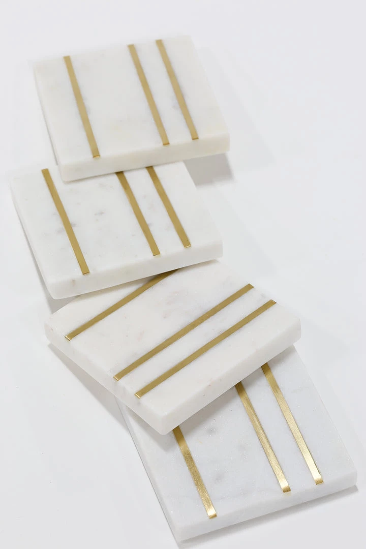 Inspire Me! Home Decor Square Marble Coasters With Gold Inlay (Set Of 4)