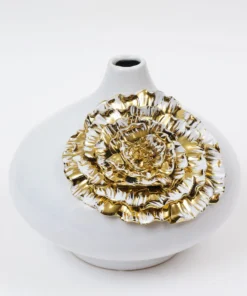 Inspire Me! Home Decor White Ceramic Vase With Gold Flower Design