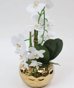 Inspire Me! Home Decor White Potted Faux Orchid In Gold Beveled Pot