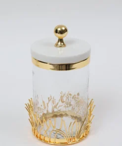 Inspire Me! Home Decor Glass Canister With Gold Branch Design And Marble And Gold Lid (3 Sizes)