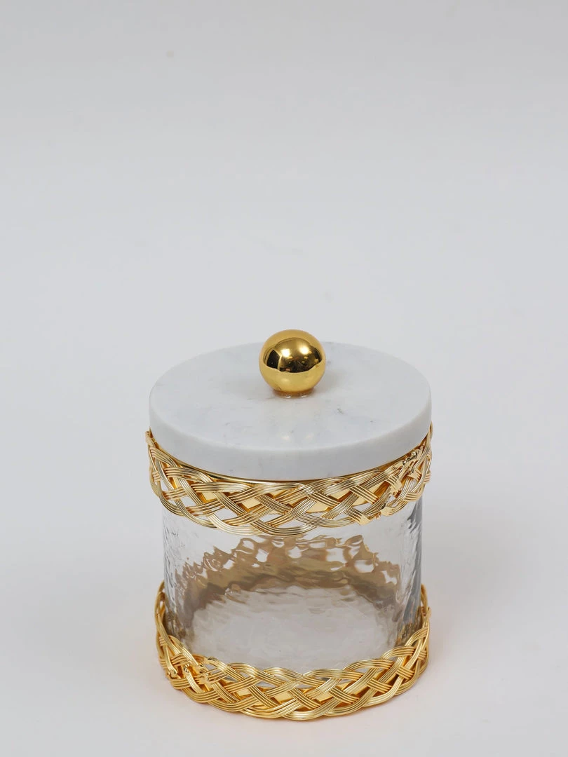 Inspire Me! Home Decor Glass Canister With Gold Lattice Design And Marble And Gold Lid (3 Sizes)