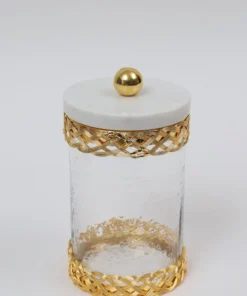 Inspire Me! Home Decor Glass Canister With Gold Lattice Design And Marble And Gold Lid (3 Sizes)