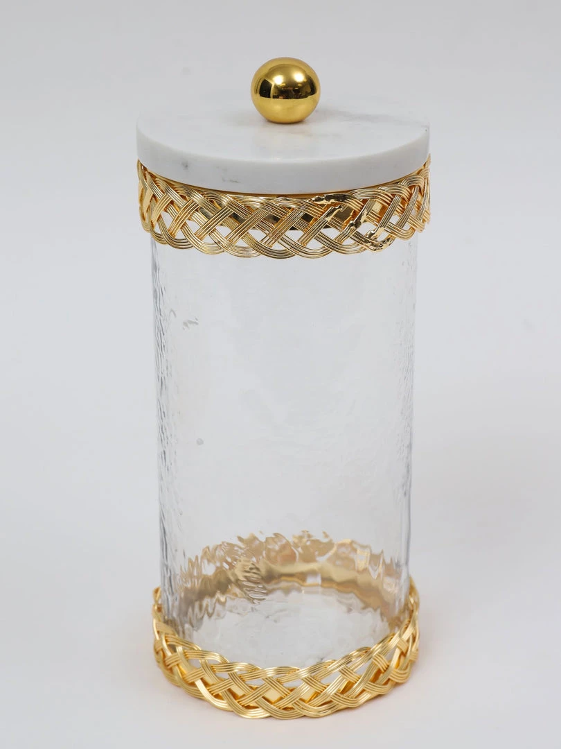 Inspire Me! Home Decor Glass Canister With Gold Lattice Design And Marble And Gold Lid (3 Sizes)