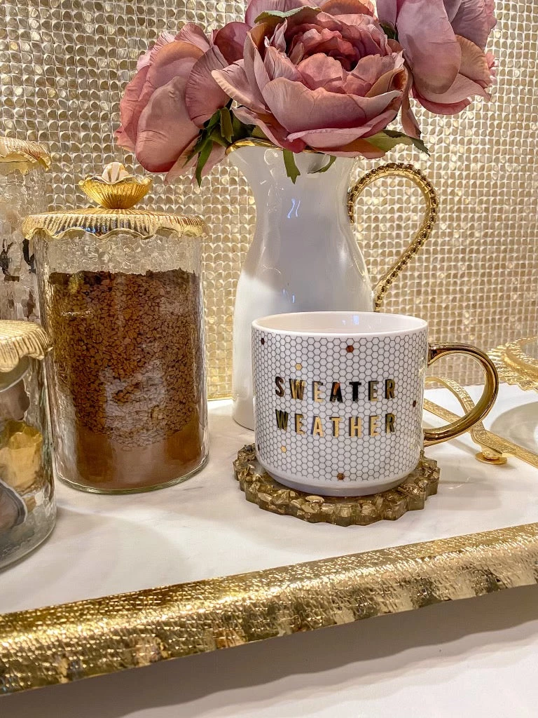 Inspire Me! Home Decor "Sweater Weather" Gold & White Tile Mug