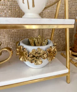 Inspire Me! Home Decor White Ceramic Spoon Holder/Vase With Gold Petal Design
