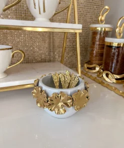 Inspire Me! Home Decor White Ceramic Spoon Holder/Vase With Gold Petal Design