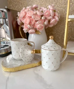 Inspire Me! Home Decor White & Gold Dotted Coffee Mug With Lid