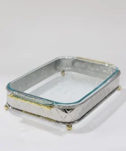 Inspire Me! Home Decor Silver Pyrex Holder With Gold Mosaic Handles And Pyrex