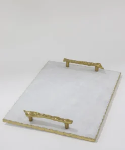Inspire Me! Home Decor White Marble Tray With Gold Textured Handles And Edge