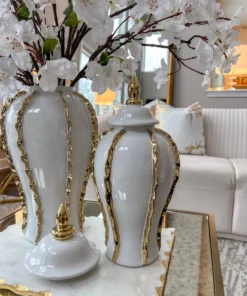 Inspire Me! Home Decor White Ginger Jar With Gold Details (3 Sizes)