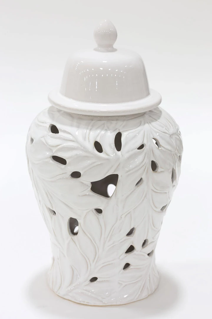 Inspire Me! Home Decor White Leaf Ginger Jar