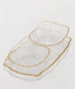 Inspire Me! Home Decor Glass Textured Serving Set With Gold Trim
