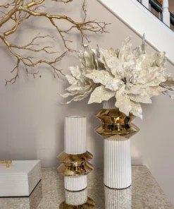 Inspire Me! Home Decor White Linear Vase With Gold Center Rim Detail (2 Sizes)