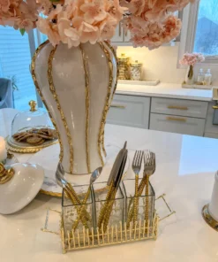 Inspire Me! Home Decor Gold & Glass Utensil Holder With Gold Linear Details
