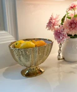 Inspire Me! Home Decor Gold Ceramic Ribbed Footed Bowl