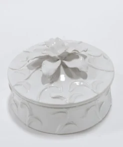 Inspire Me! Home Decor White Floral Ceramic Covered Box