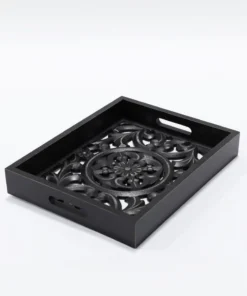 Inspire Me! Home Decor Black Wood Trays With Detailed Interior (Set Of 3)