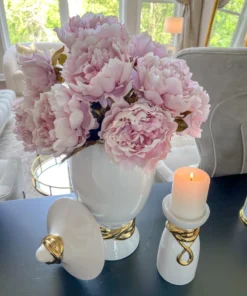 Inspire Me! Home Decor White Ceramic Candle Holder With Gold Elegant Details (2 Sizes)