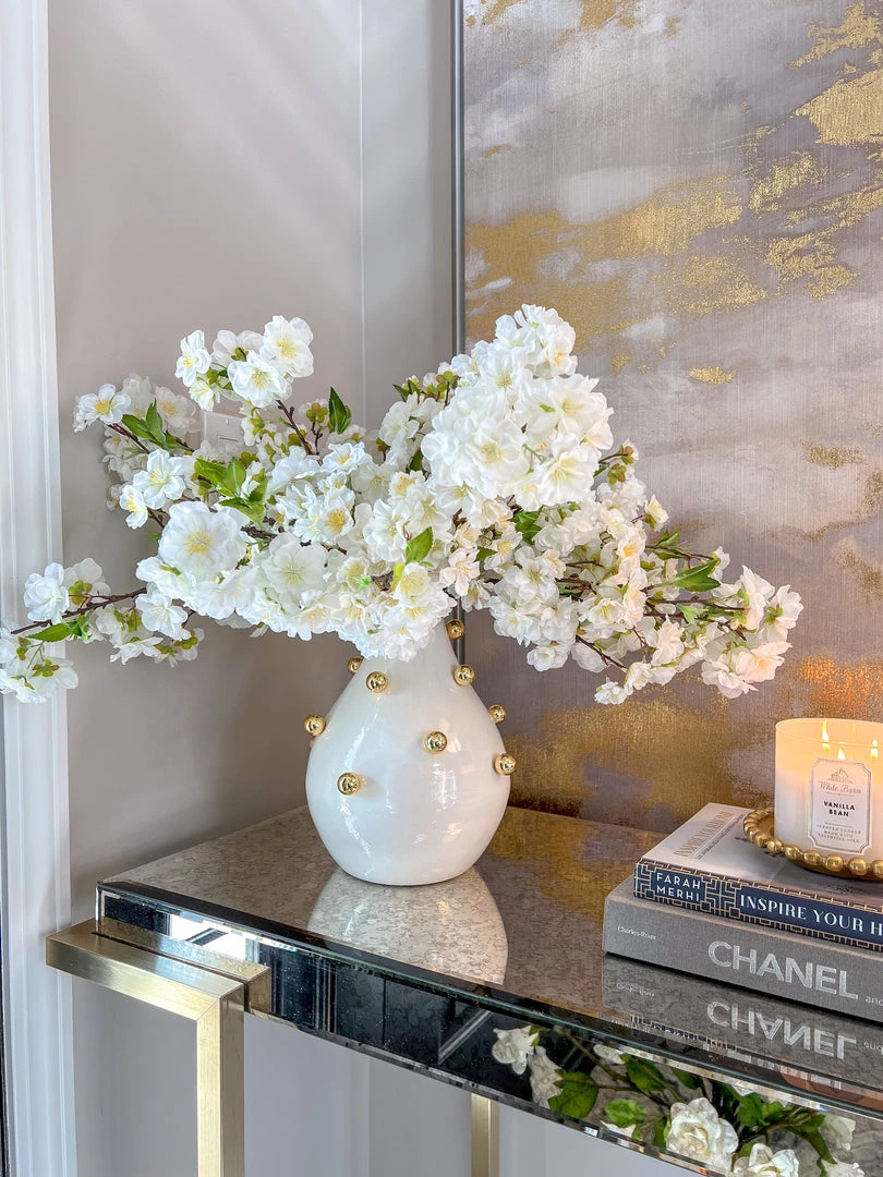 Inspire Me! Home Decor White & Gold Studded Metal Vases (2 Sizes)