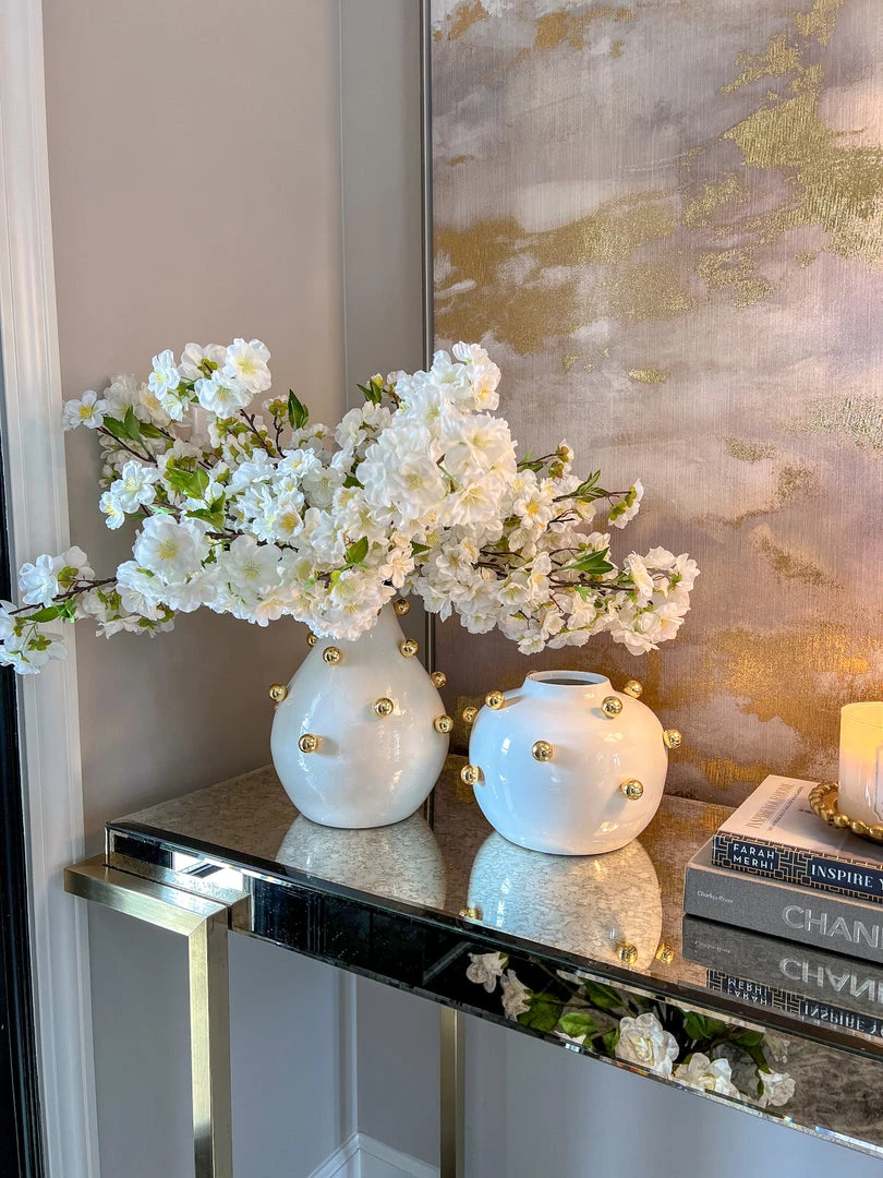 Inspire Me! Home Decor White & Gold Studded Metal Vases (2 Sizes)