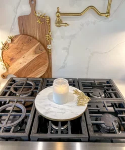 Inspire Me! Home Decor Round Marble Tray With Gold Edge And Metal Details