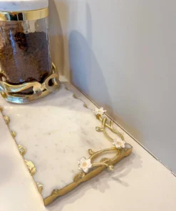 Inspire Me! Home Decor Rectangular Marble Tray With Cherry Blossom Details