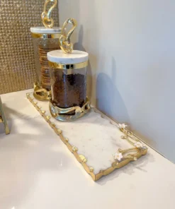 Inspire Me! Home Decor Rectangular Marble Tray With Cherry Blossom Details