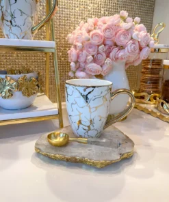 Inspire Me! Home Decor Oversized White & Gold Mug With Marbled Design And Gold Handle