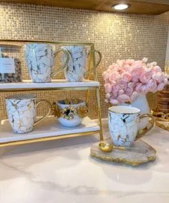 Inspire Me! Home Decor Oversized White & Gold Mug With Marbled Design And Gold Handle