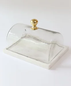 Inspire Me! Home Decor Marble Cake Platter With Metallic Handled Glass Dome (2 Colored Handles)
