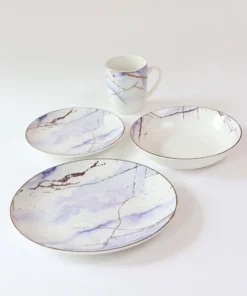 Inspire Me! Home Decor Lavender And Gold Marble Detailed White 16 Piece Dining Set