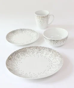 Inspire Me! Home Decor Polka Dot Detailed White 16 Piece Dining Set KITCHEN