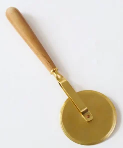 Inspire Me! Home Decor Gold Round Pizza Knife With Wood Handle