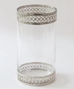 Inspire Me! Home Decor Tall Glass Vase W/ Ornate Silver Metal Rims