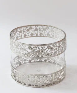 Inspire Me! Home Decor Wide Glass Vase W/ Ornate Silver Metal Rims