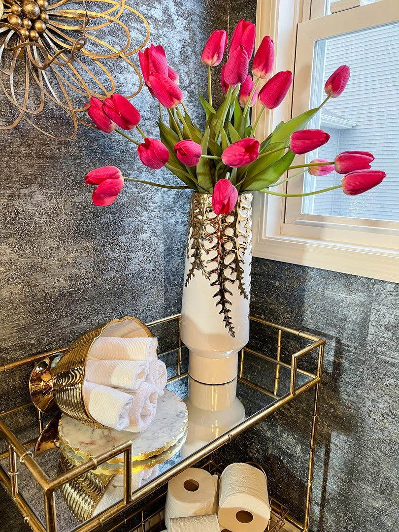 Inspire Me! Home Decor White Ceramic Vase With Gold Vine Design (3 Sizes)