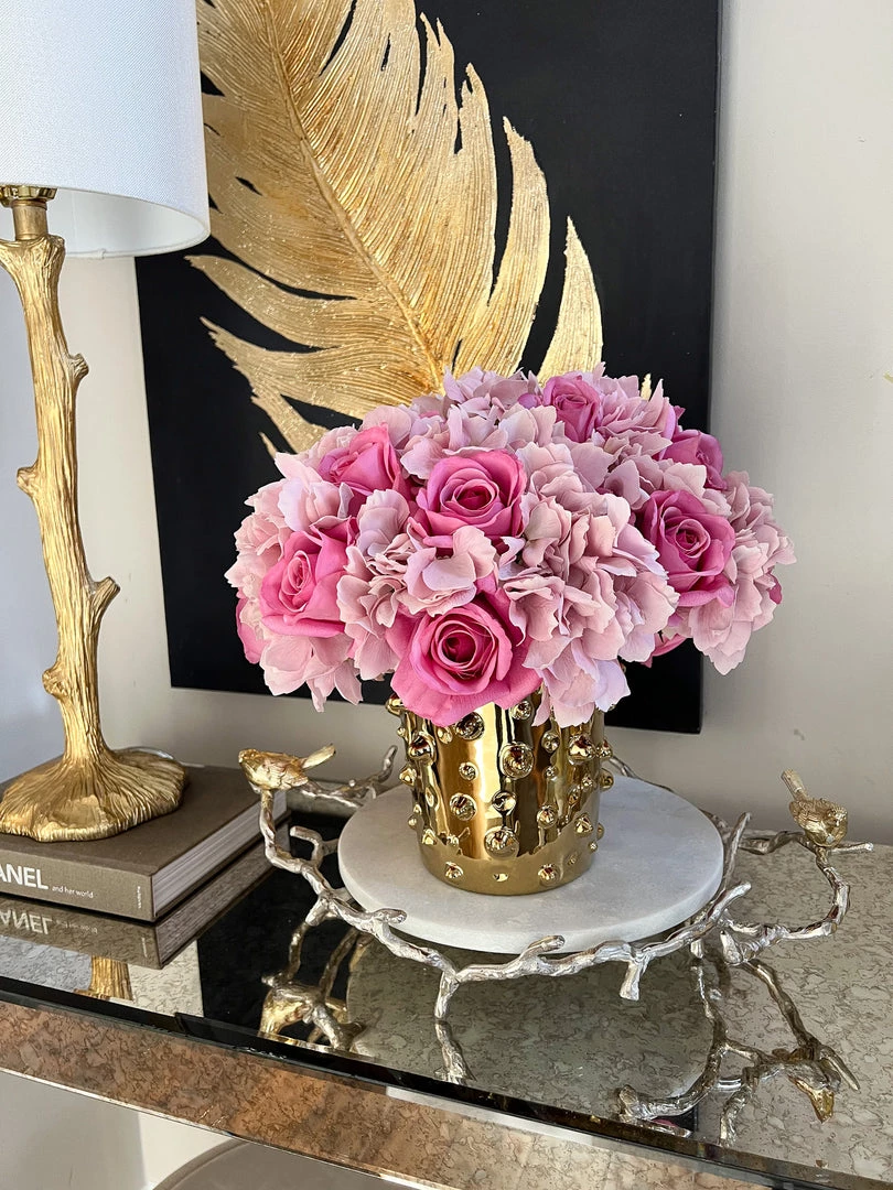 Inspire Me! Home Decor Round Marble Tray With Gold Branch & Bird Details