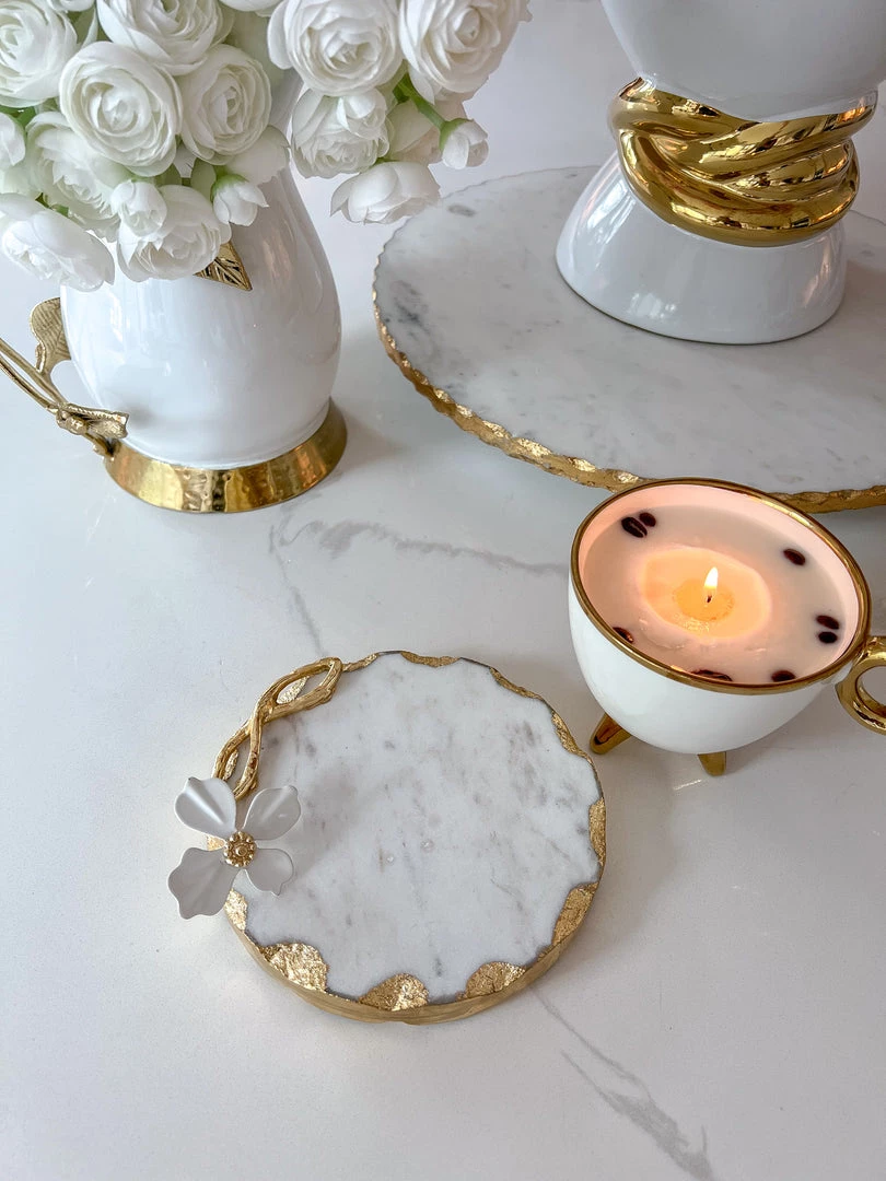 Inspire Me! Home Decor Round Trivet With White Jeweled Flower Details