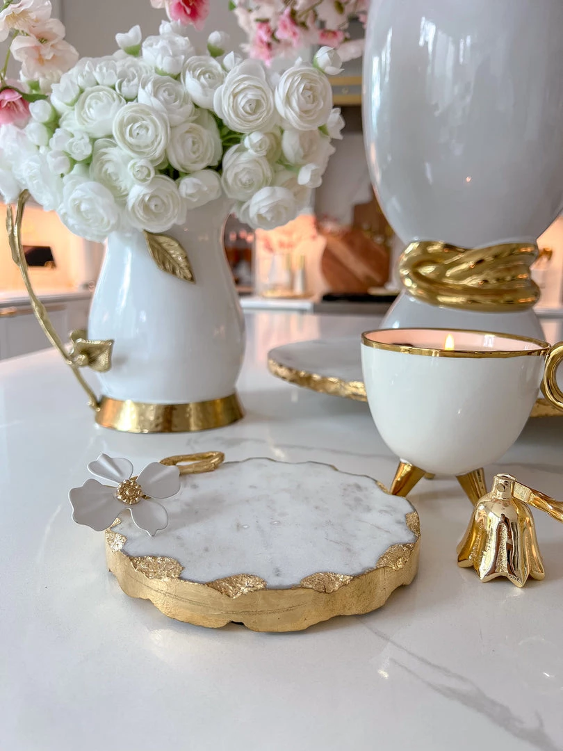 Inspire Me! Home Decor Round Trivet With White Jeweled Flower Details